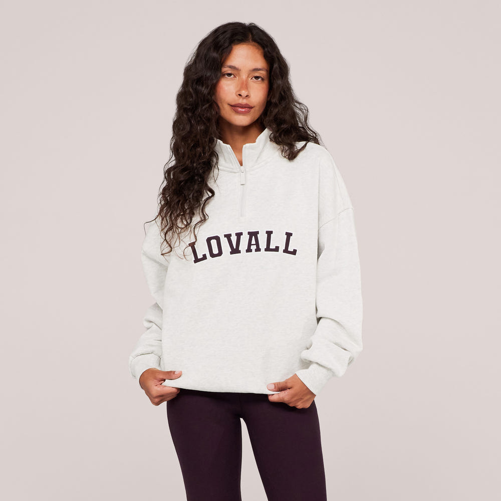 Loopback Varsity 1/4 Zip Sweatshirt - Light Grey Marl