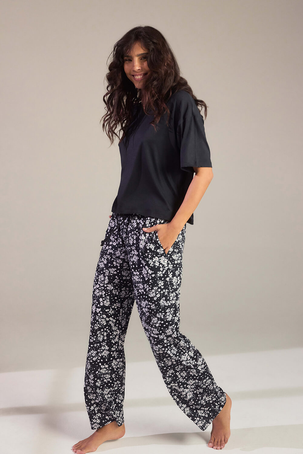 Ensemble de pyjama tout doux - Noir Floral