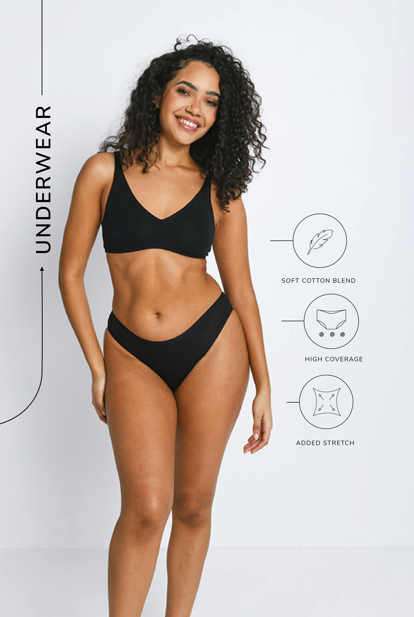 Lot de 3 culottes échancrées en coton - Noir