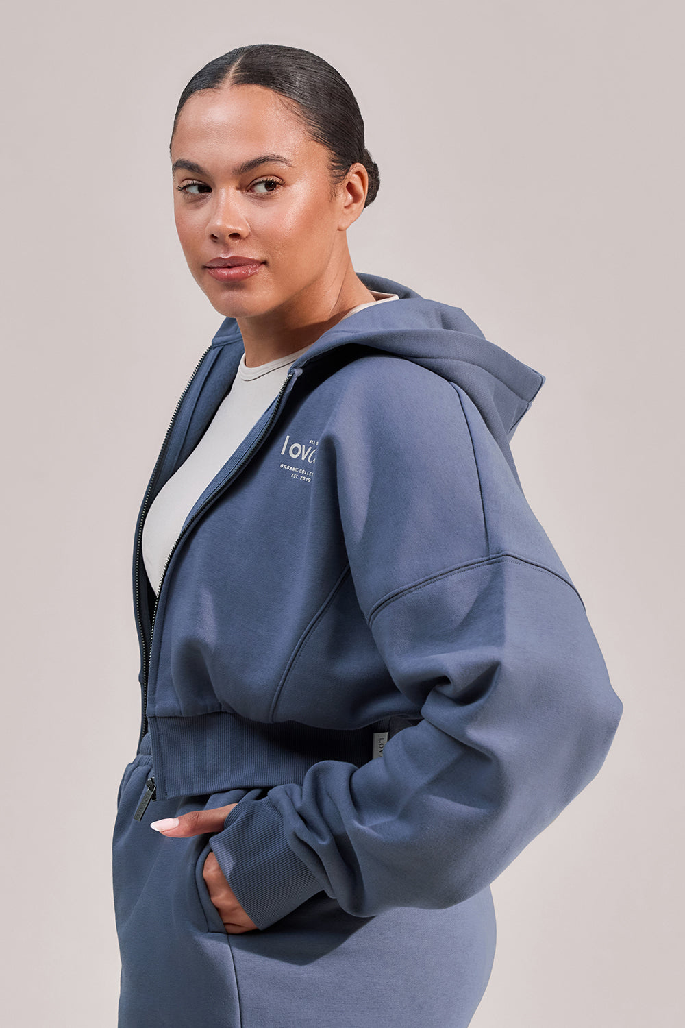 Curve ALL SZN Organic Crop Zip-Through Hoodie - Ice Blue