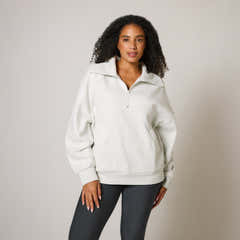 Sweat-shirt surdimensionné en coton biologique avec fermeture éclair 1/4 - Gris chiné clair