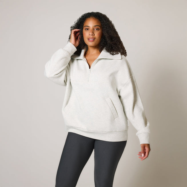 ALL SZN organique Pull Oversize avec Quart de Zip - Light Grey Marl