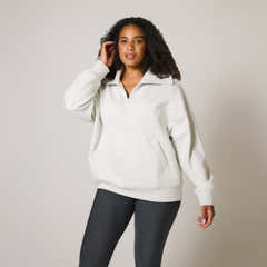 Sweat-shirt surdimensionné en coton biologique avec fermeture éclair 1/4 - Gris chiné clair