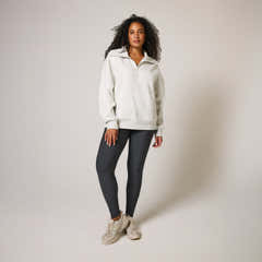 Sweat-shirt surdimensionné en coton biologique avec fermeture éclair 1/4 - Gris chiné clair
