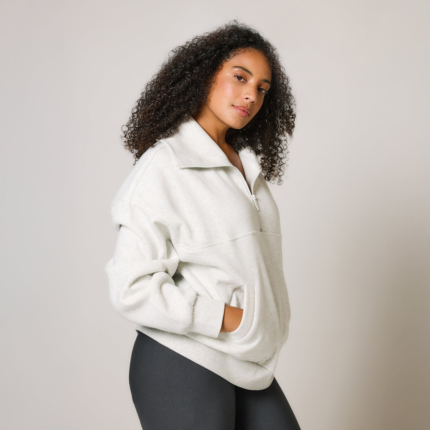ALL SZN organique Pull Oversize avec Quart de Zip - Light Grey Marl