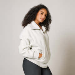 Sweat-shirt surdimensionné en coton biologique avec fermeture éclair 1/4 - Gris chiné clair