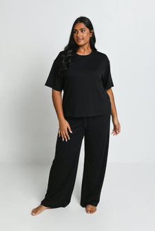 Ensemble lounge évasé tout doux grande taille - Noir