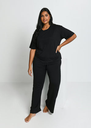 Ensemble lounge évasé tout doux grande taille - Noir