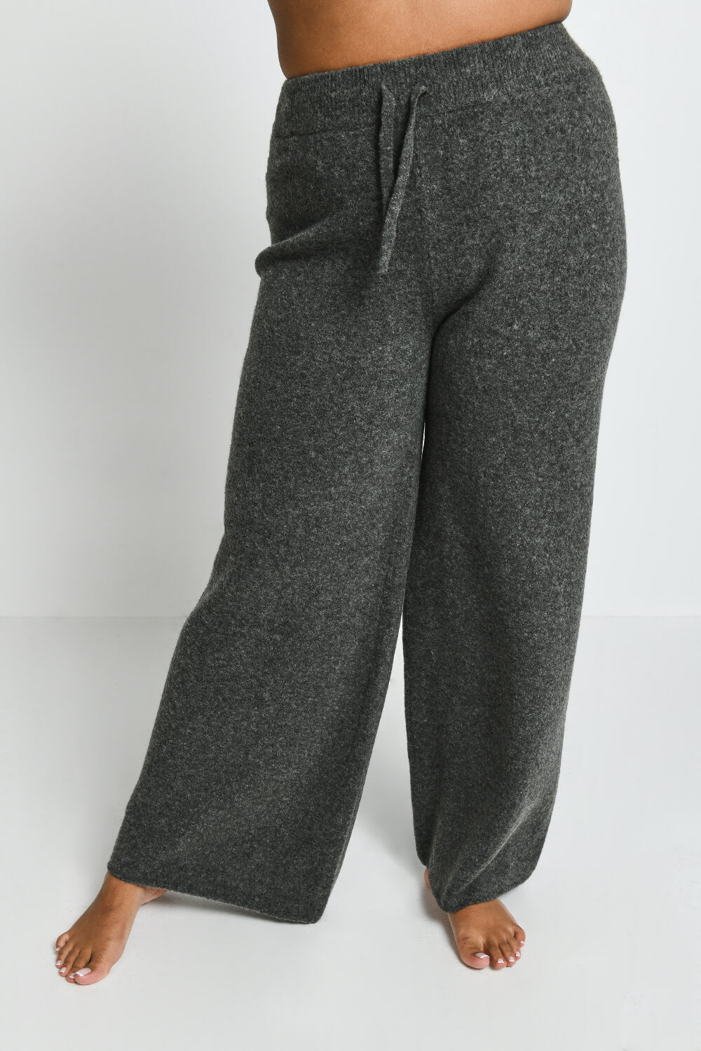Pantalon lounge évasé maille tricot grande taille - Gris