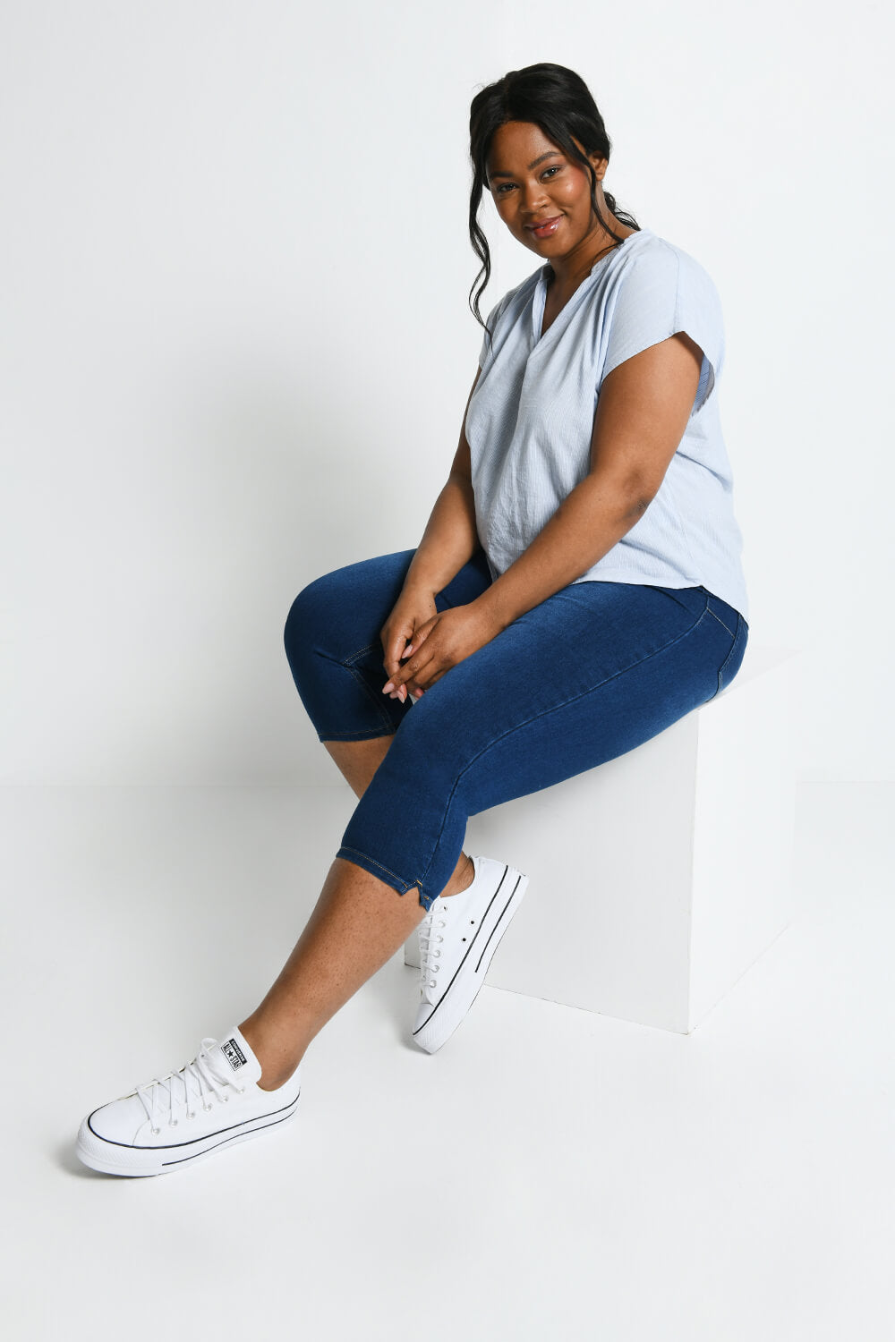 Jegging court grande taille - Dark Bleu