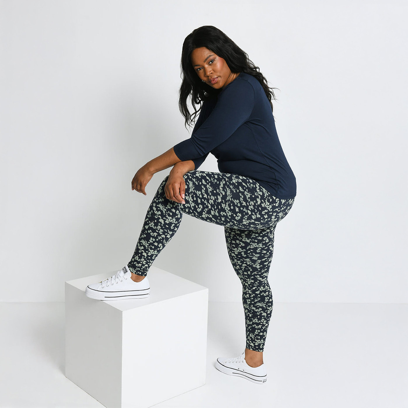 Legging taille haute grande taille Everyday - Marine/Vert Floral