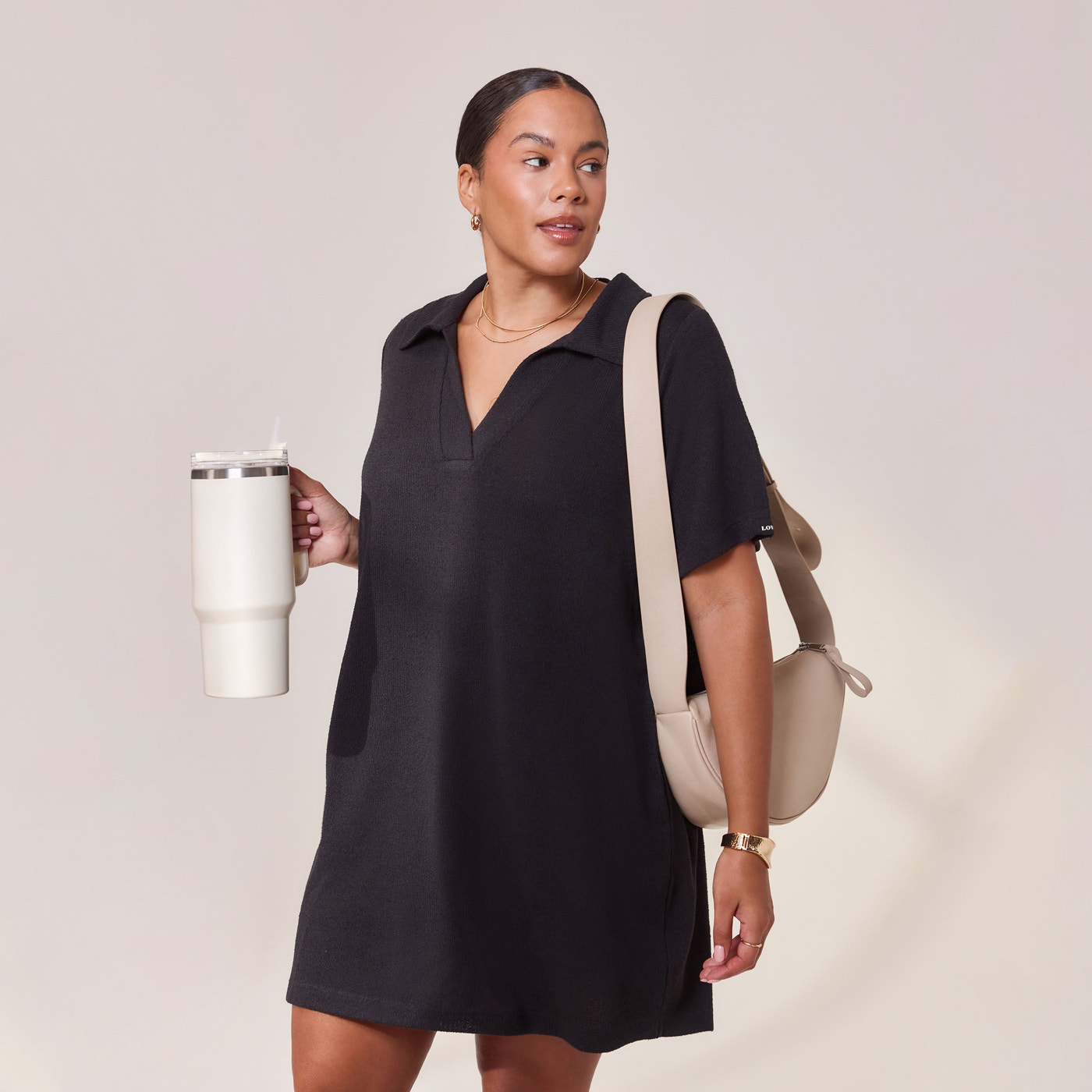 Lightweight Collared Knit Dress - Black