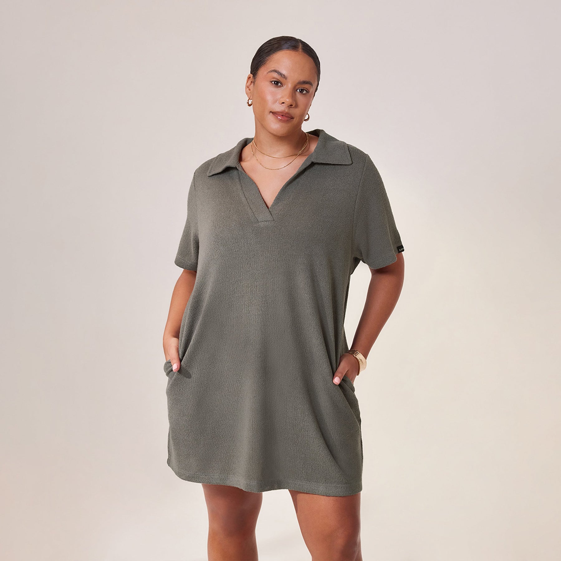 Curve Lightweight Collared Knit Dress - Slate Green