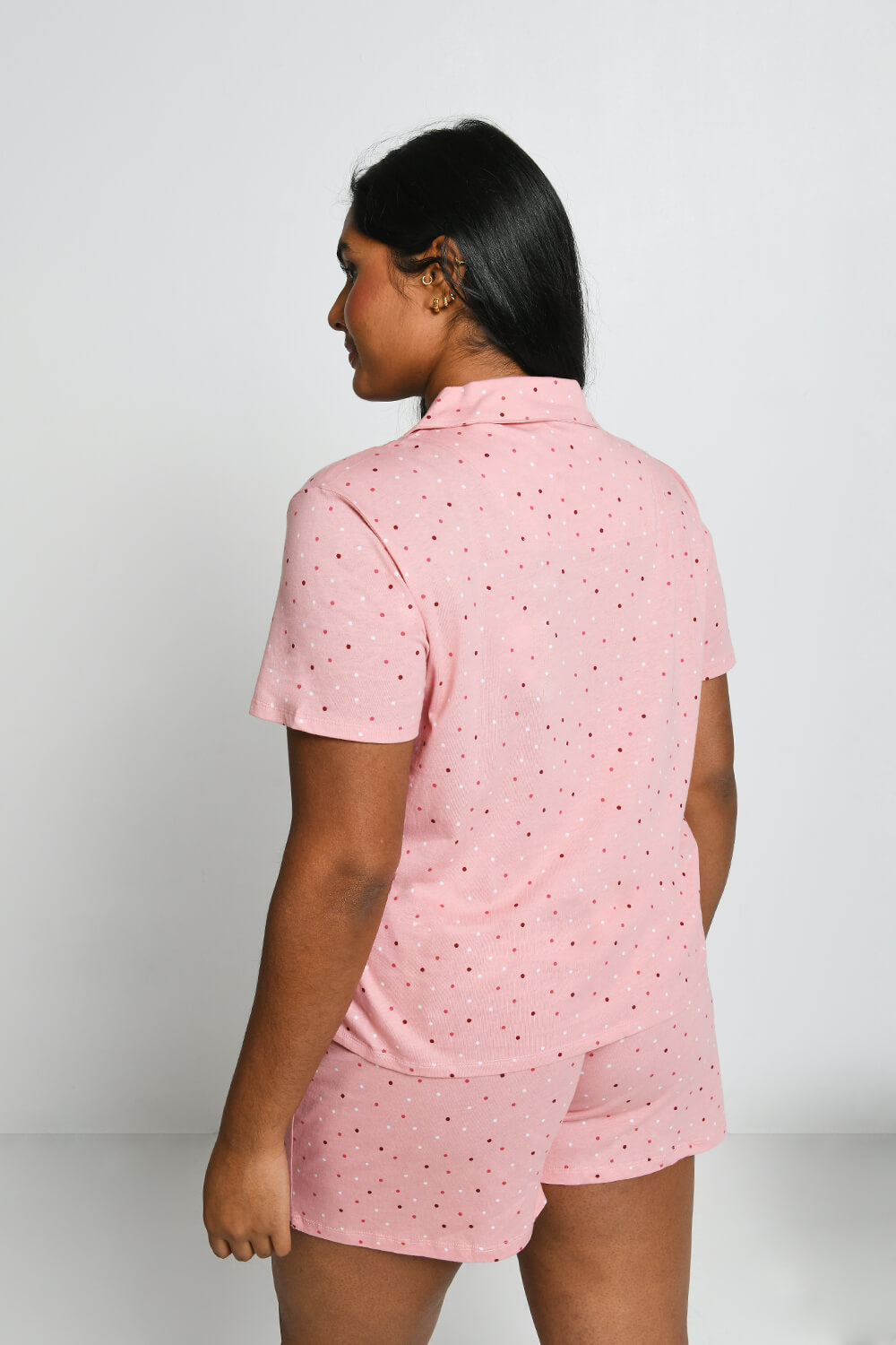 Ensemble de pyjama court à boutonnière pur coton grande taille - Rose Dot