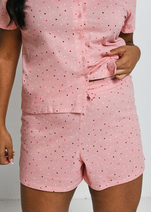 Ensemble de pyjama court à boutonnière pur coton grande taille - Rose Dot