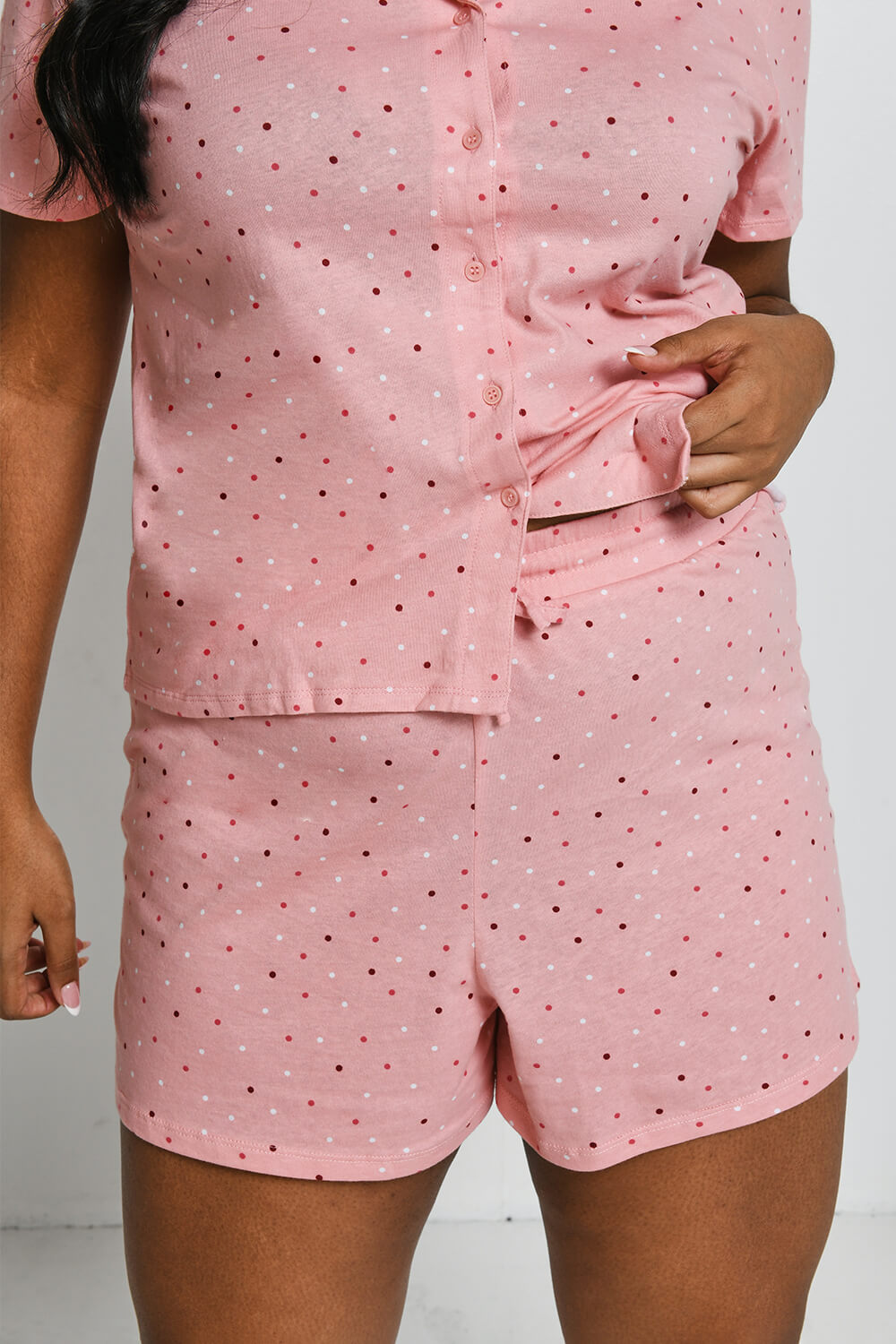 Ensemble de pyjama court à boutonnière pur coton grande taille - Rose Dot