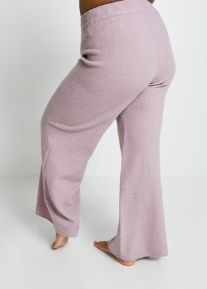 Pantalon lounge évasé maille tricot grande taille - Rose