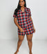 Ensemble de pyjama court à boutonnière tout doux grande taille - Marine & Rouge Check