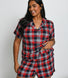 Ensemble de pyjama court à boutonnière tout doux grande taille - Marine & Rouge Check
