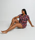Ensemble de pyjama court à boutonnière tout doux grande taille - Marine & Rouge Check