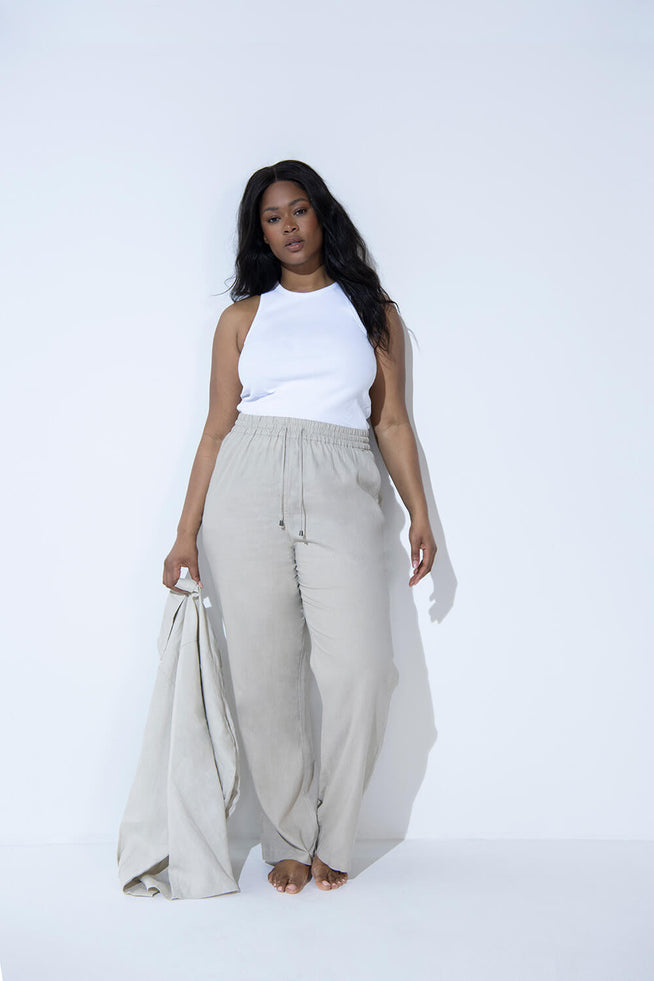 Pantalon en lin grande taille - Stone