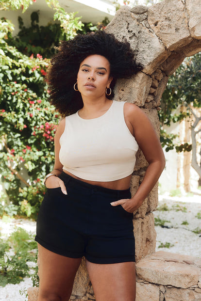 Short en jean grande taille - Noir