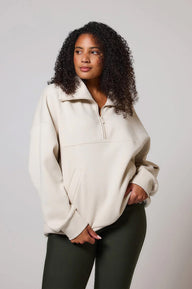 ALL SZN organique Pull Oversize avec Quart de Zip grande taille - Ecru