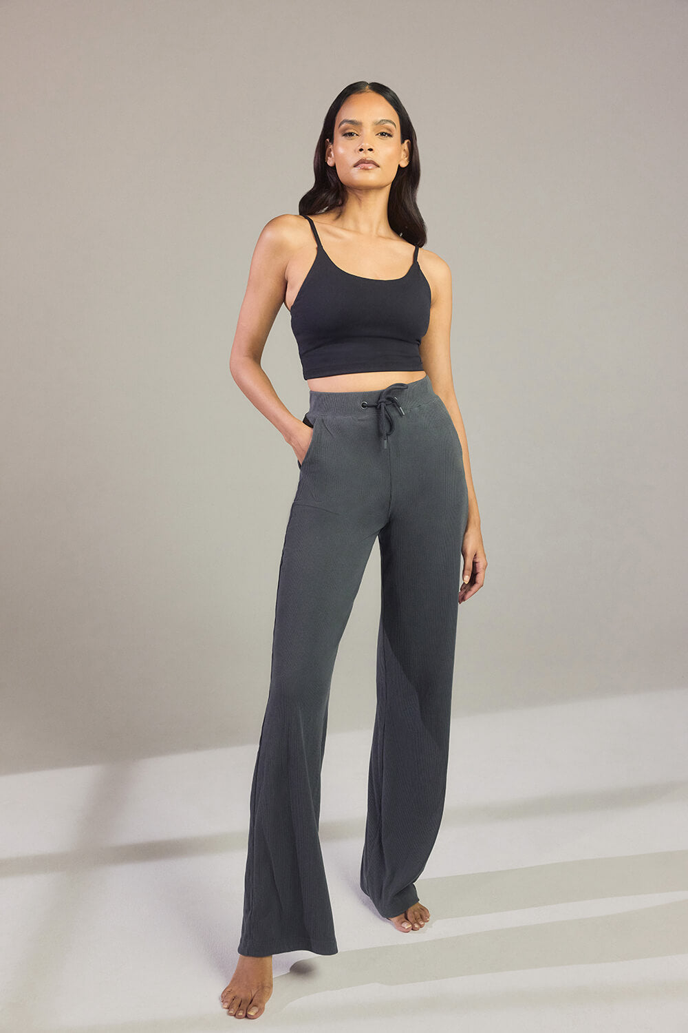 Pantalon côtelé évasé - Gris