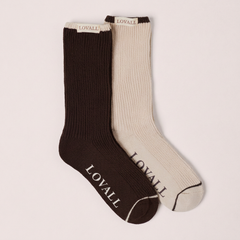 Lot de 2 paires de chaussettes en côtes tricotées - Noir Café/Beige