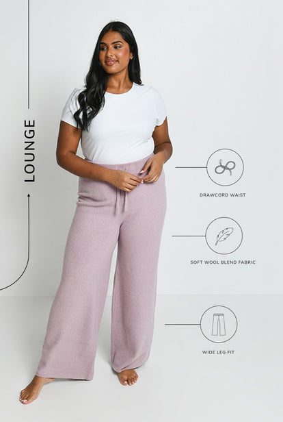 Pantalon lounge évasé maille tricot grande taille - Rose