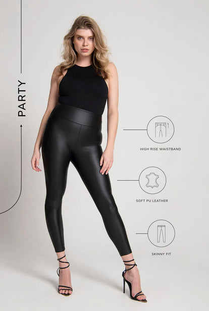 Legging en similicuir taille haute - Noir