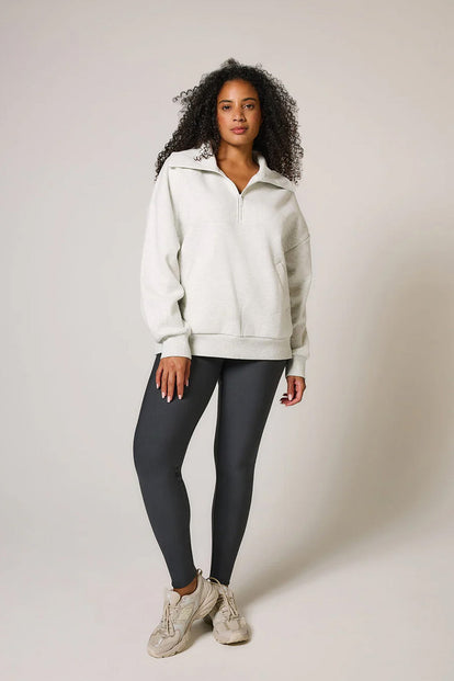 ALL SZN organique Pull Oversize avec Quart de Zip grande taille - Light Grey Marl