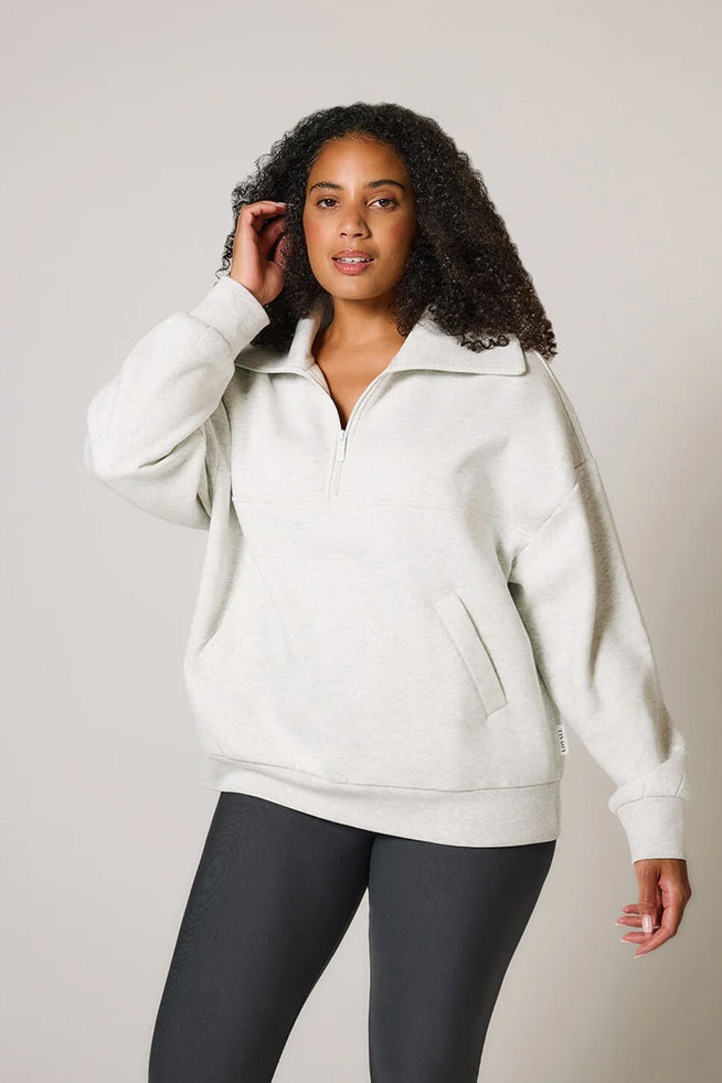 ALL SZN organique Pull Oversize avec Quart de Zip grande taille - Light Grey Marl