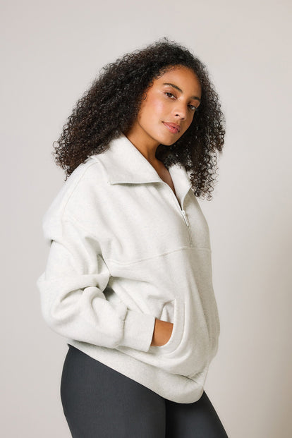 ALL SZN organique Pull Oversize avec Quart de Zip - Light Grey Marl