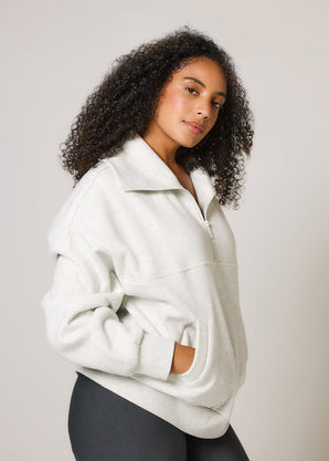 ALL SZN organique Pull Oversize avec Quart de Zip grande taille - Light Grey Marl