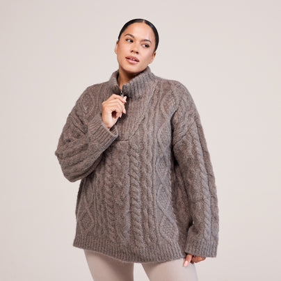 Curve Cable Knit 1/4 Zip Jumper - Mocha
