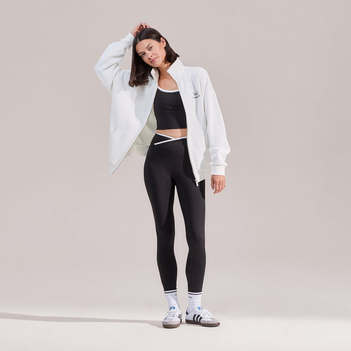 Veste zippée à col cheminée en coton biologique - Blanc cassé