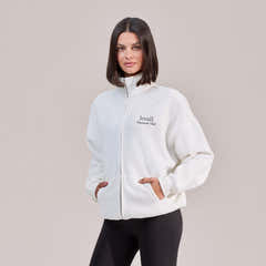 Veste zippée à col cheminée en coton biologique - Blanc cassé