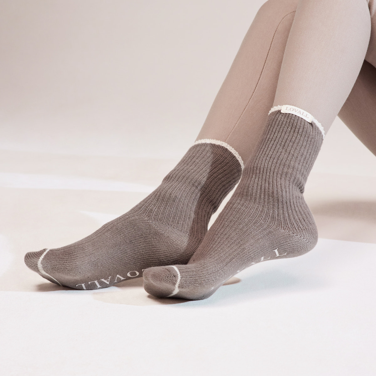 Chaussettes côtelées en maille lot de 2 - Beige/Moka