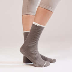 Chaussettes côtelées en maille lot de 2 - Beige/Moka