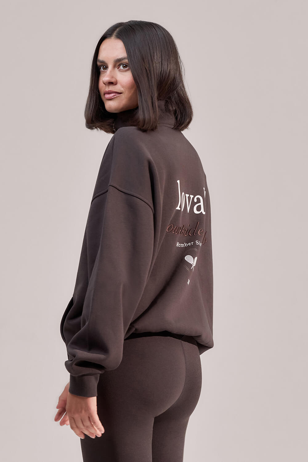 ALL SZN Organic Funnel Neck Zip Through - Black Coffee