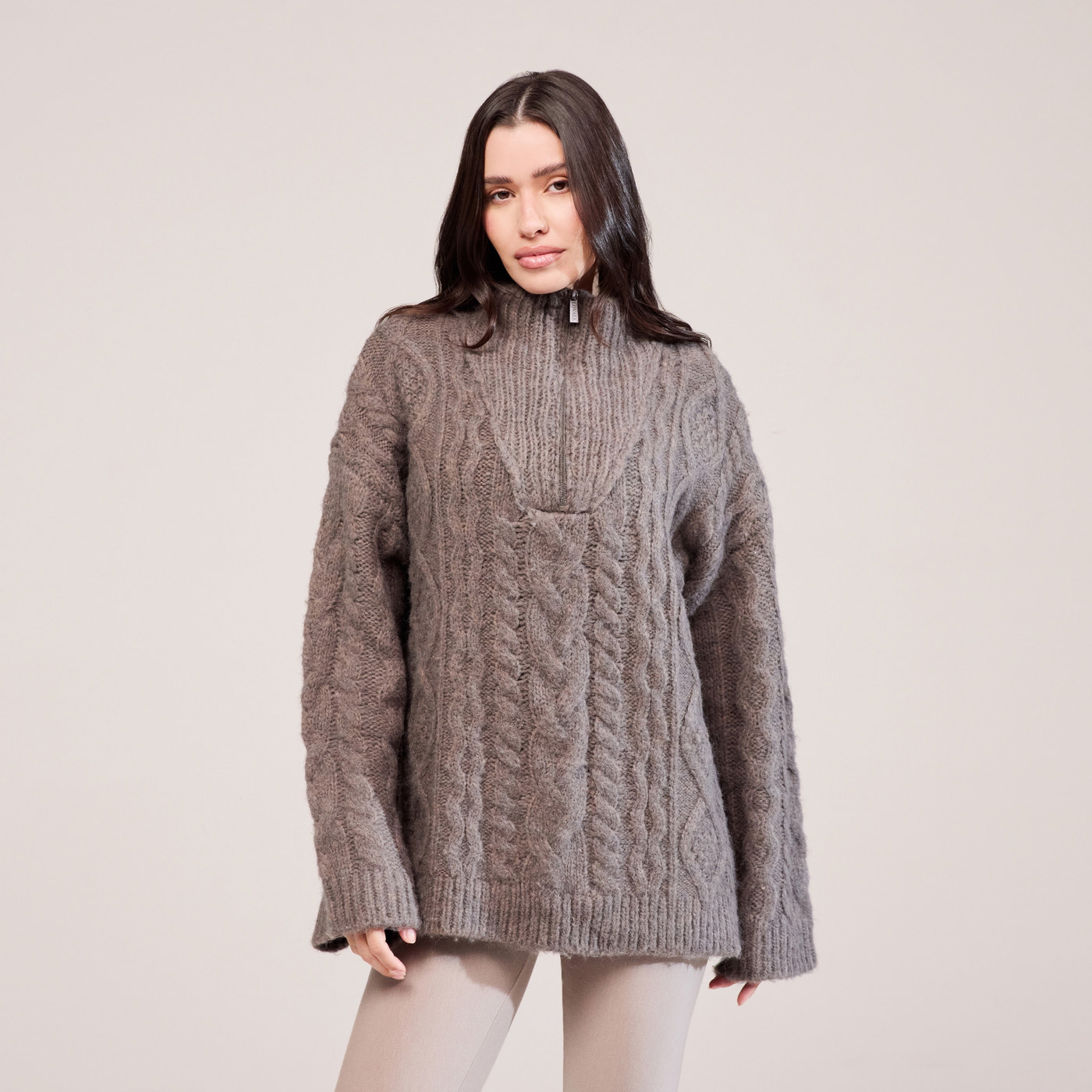 Cable Knit 1/4 Zip Jumper - Mocha
