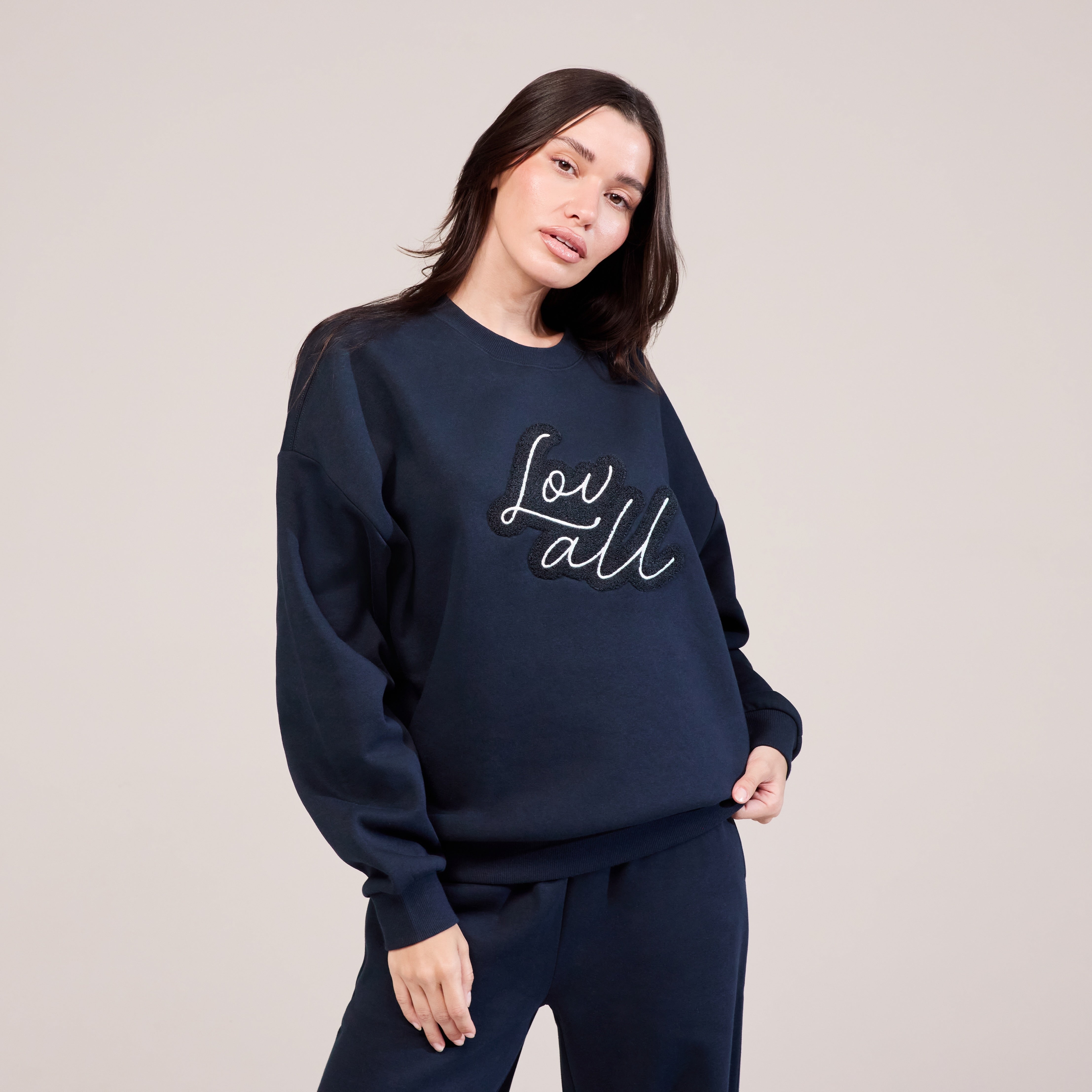 Sweat-shirt oversize en coton biologique Lovall Script - Bleu marine vintage