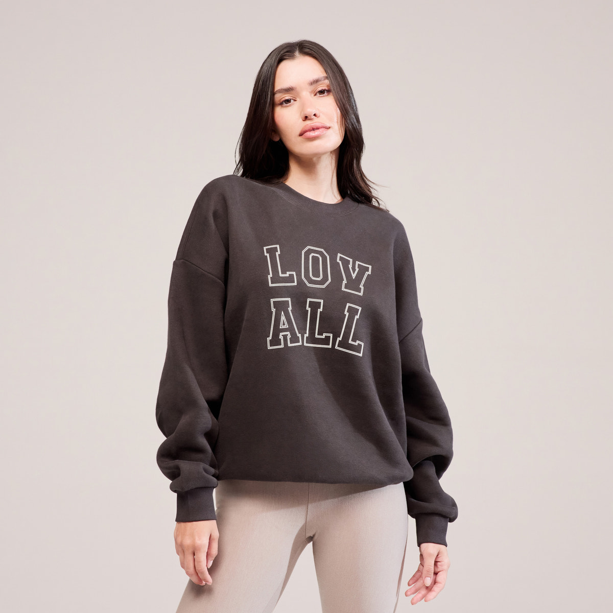 Sweat-shirt surdimensionné épais universitaire - Café noir