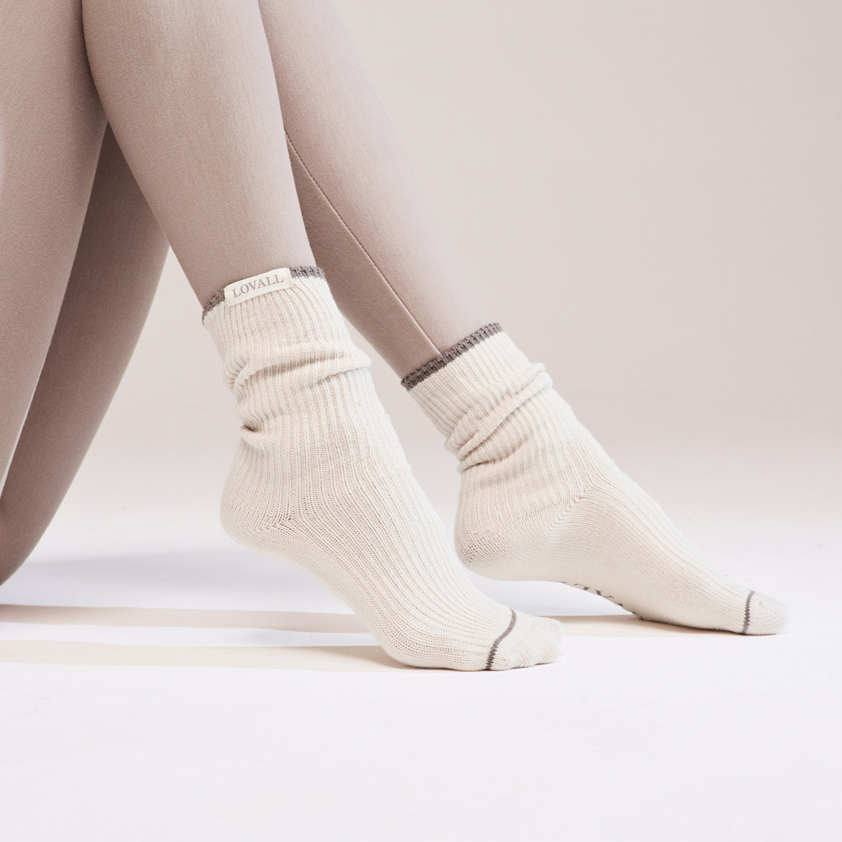 Chaussettes côtelées en maille lot de 2 - Beige/Moka