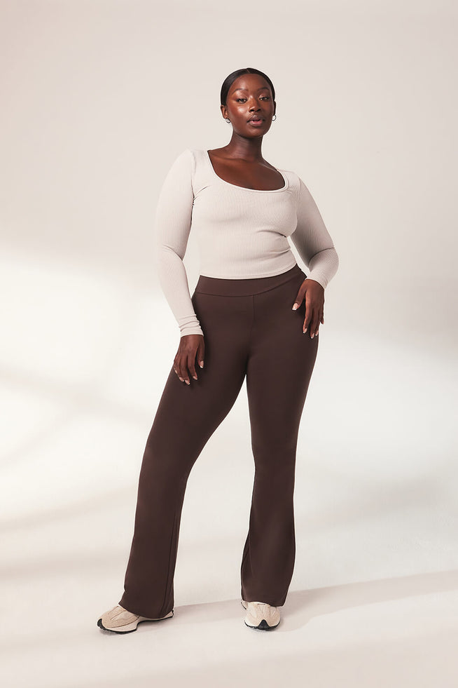 Legging léger flare grande taille - Espresso Marron