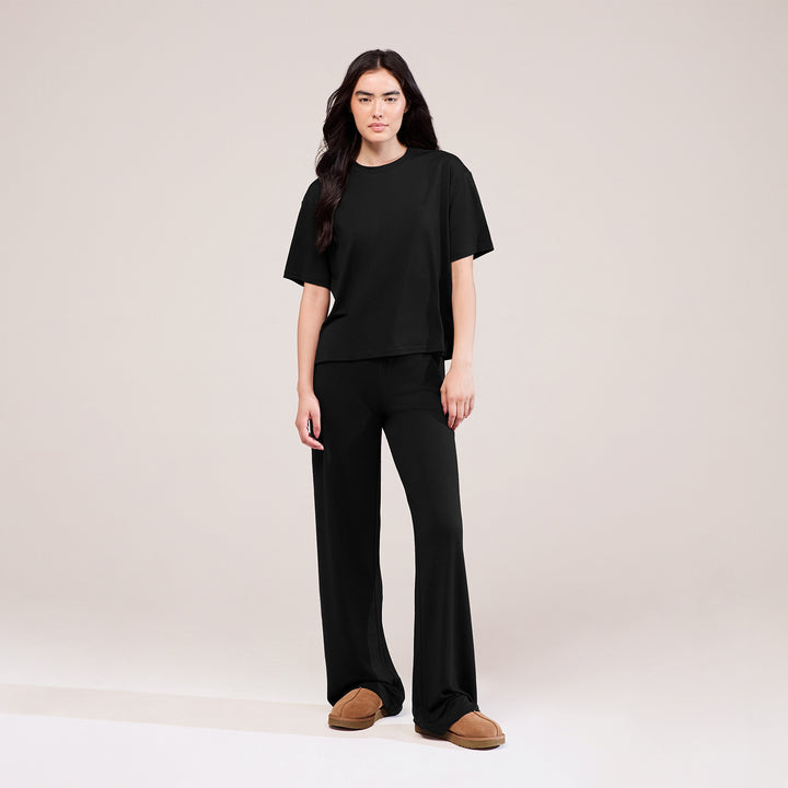 Ensemble détente large en tissu doux – Noir
