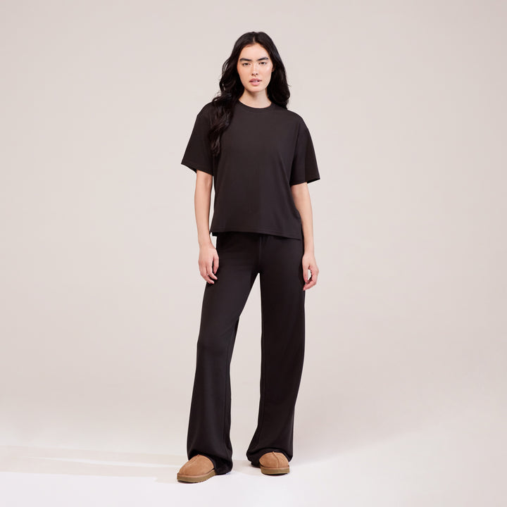 Ensemble détente large en tissu doux – Café noir
