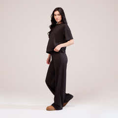 Ensemble détente large en tissu doux – Café noir