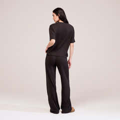 Ensemble détente large en tissu doux – Café noir